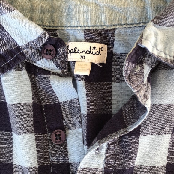 SPLENDID kids blue check shirt size 10 with pockets button down elbow patches - Picture 6 of 16